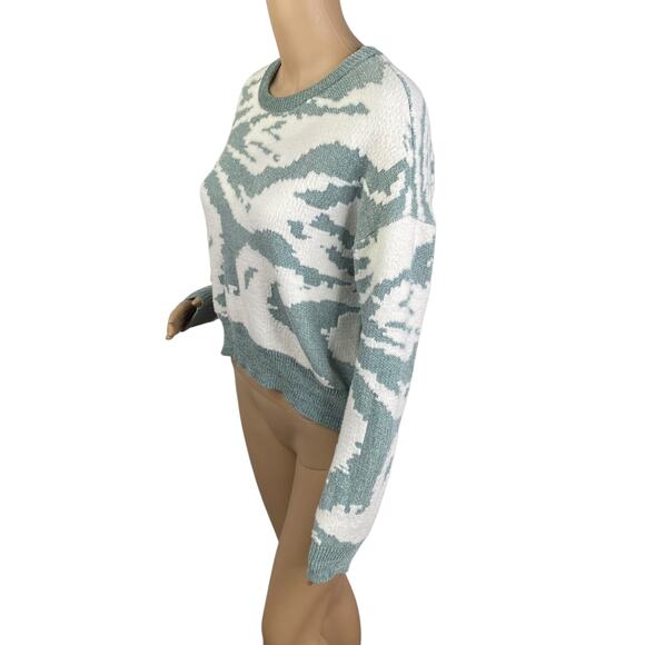William Rast Green White Abstract Soft Knit Cropped Pullover Sweater SZ S - Picture 4 of 8